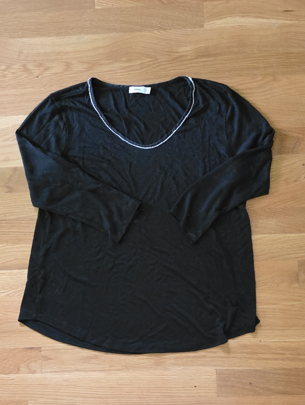 Vince Black Scoop Neck Long Sleeve Top with White Trim